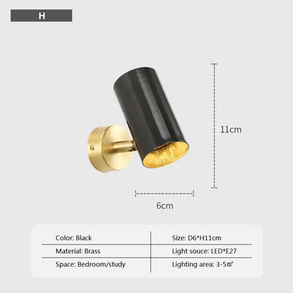 Black brass wall lamp with gold interior and adjustable head minimalist decorbites iron wall lamp for bedroom use