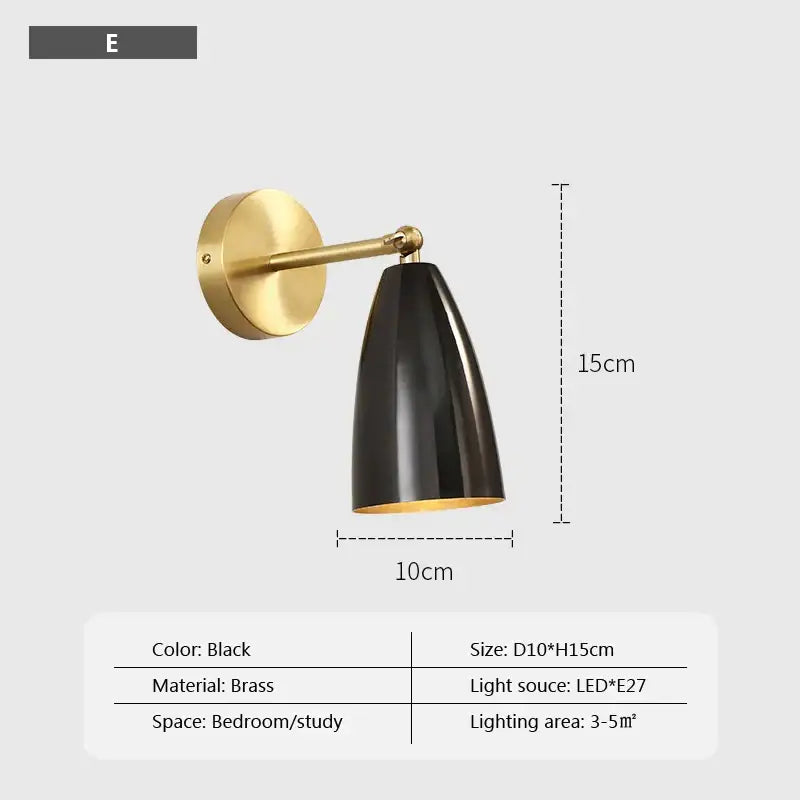 Minimalist brass and black iron wall lamp with sleek conical shade and gold-toned bracket decorbites iron wall lamp