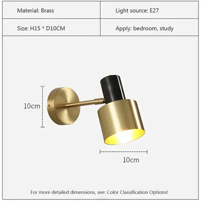 A sleek minimalist brass and black iron wall lamp with a cylindrical shade for bedroom decorbites iron wall lamp