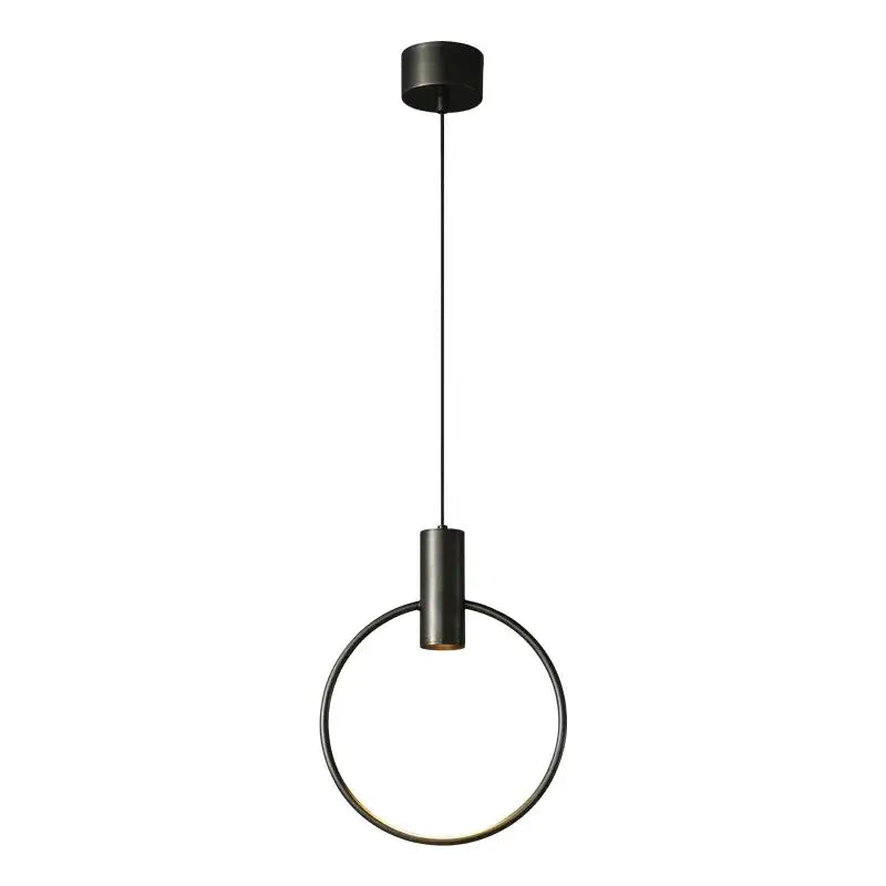 Black cylindrical pendant light featuring a minimalist brass ring design for decorbites brass ring chandelier lighting