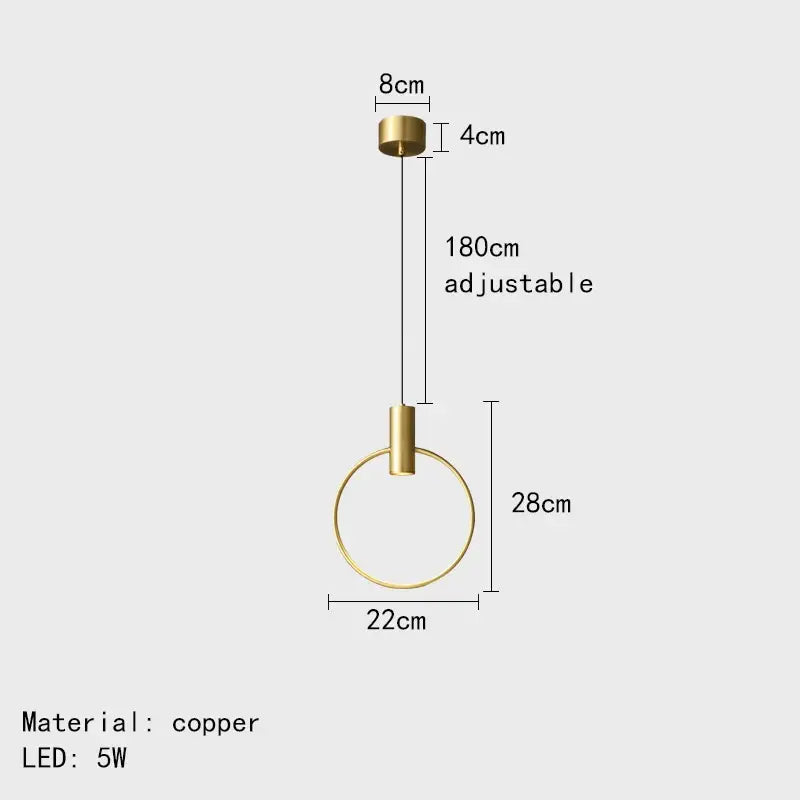 Minimalist brass ring chandelier pendant light with adjustable height in gold copper for bedroom decorbites brass ring