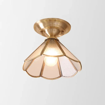Decorbites minimalist brass flush mount light with scalloped metal and single bulb flush mount frosted glass shade