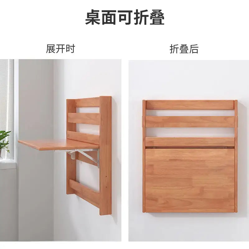 Minimalist brown wooden decorbites corner computer desk folding table with slatted back and metal hinge mechanism
