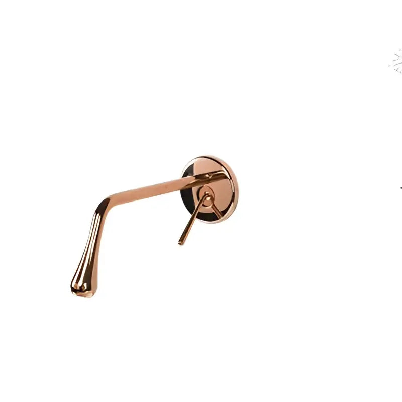 Rose gold brushed gold basin faucet wall mounted with sleek curved spout and circular base decorbites brushed gold design