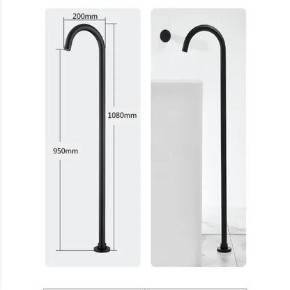 Black matte-finished minimalist bathtub shower faucet with sleek curved spout and cylindrical body for bathroom use