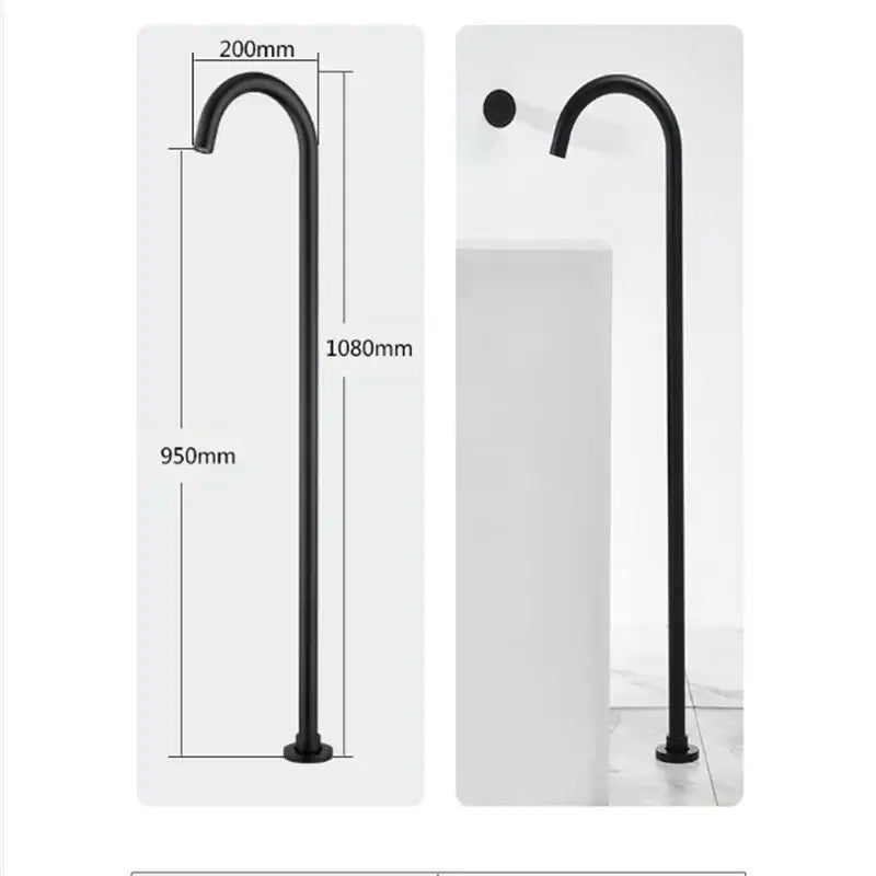 Black matte-finished minimalist bathtub shower faucet with sleek curved spout and cylindrical body for bathroom use