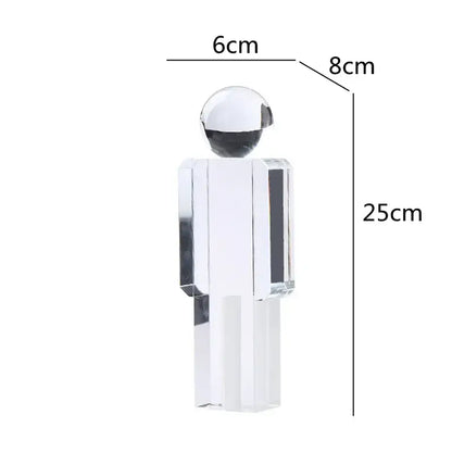 Minimalist decorbites crystal man statue featuring a clear acrylic body with polished chrome sphere head for living room decor
