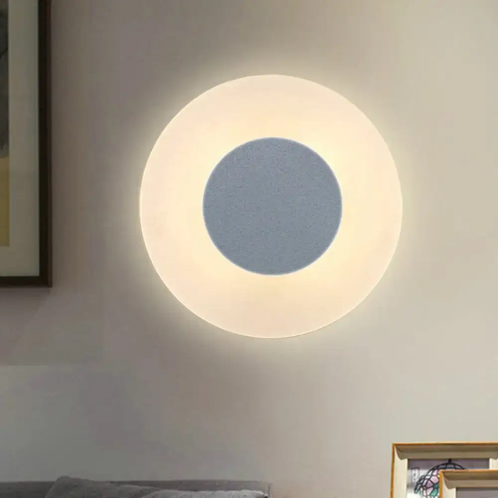 Minimalist circular led wall lamp with a soft glowing ring and textured gray center for living room backlit use, 110v-120v 220v-240v