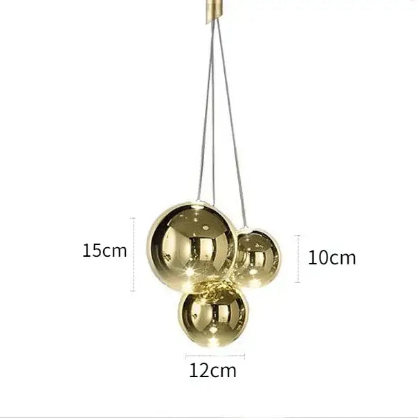Minimalist gold-finished glass bubble led pendant light with three clear orbs for dining room decorbites glass bubble design