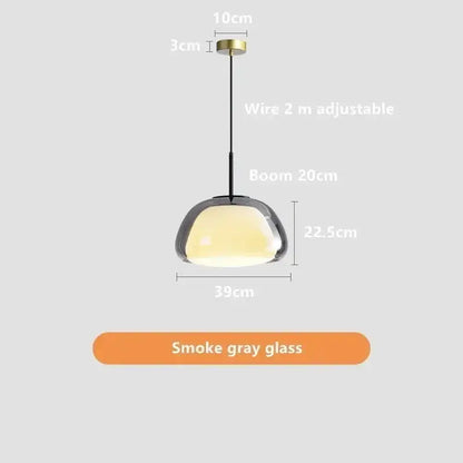 Minimalist jelly pendant lamp with sleek smoke gray glass shade and brass ceiling mount for living room lighting