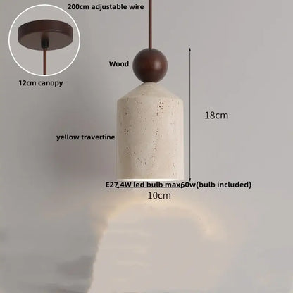 Minimalist led wood pendant light with yellow travertine body and dark wood sphere decorbites led wood pendant for dining room