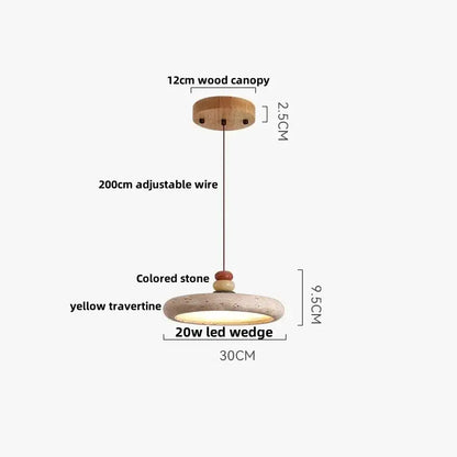 Minimalist led wood pendant light with 12cm wooden canopy yellow travertine disc for dining room decorbites led wood