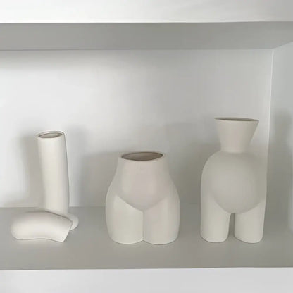 Minimalist cream abstract human body vases in white ceramic with smooth surfaces for bedroom decorbites abstract human decor