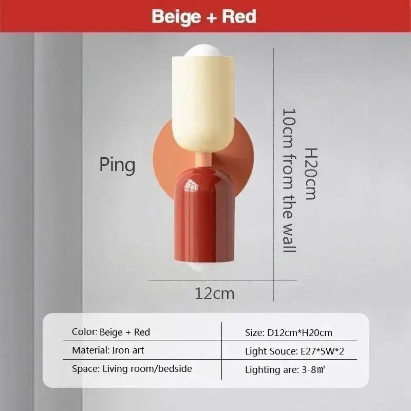 Beige and red iron art minimalist cream double head wall lamps with a cylindrical design for bedroom decorbites cream double