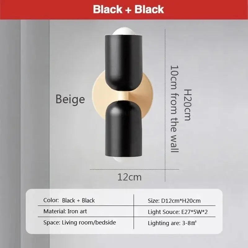 Black iron wall lamps with beige circular backplate and two cylindrical fixtures for decorbites cream double head use