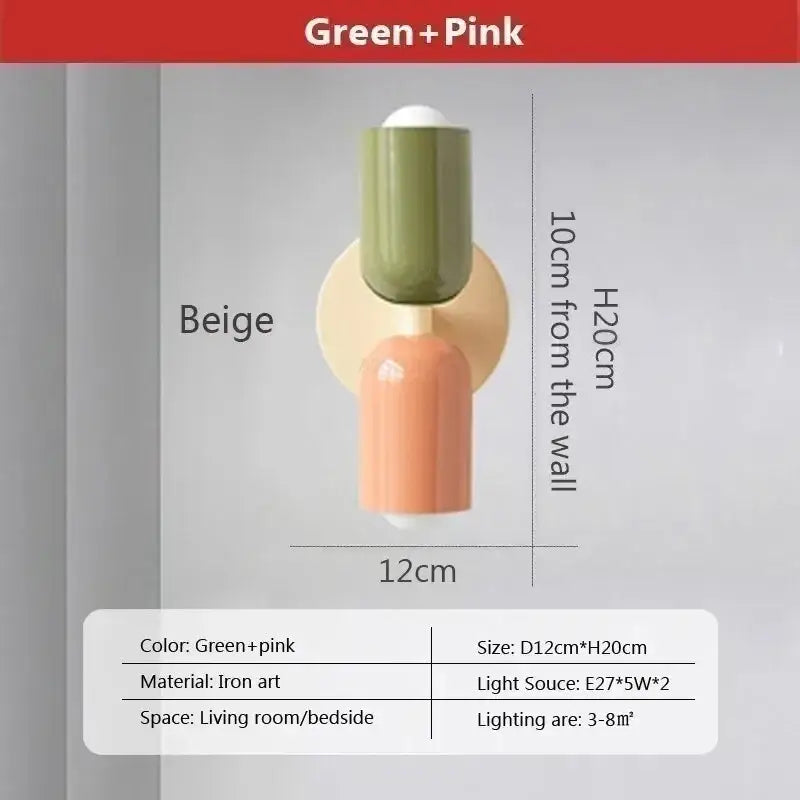 Minimalist cream double head wall lamps with green and pink iron art decorbites cream double sconce for bedroom decor