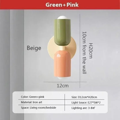 Minimalist cream double head wall lamps with green and pink iron art decorbites cream double sconce for bedroom decor