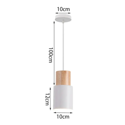 Minimalist pendant light with crisp white cylindrical shade and natural wood accent ring for kitchen island lighting