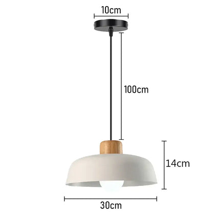 Minimalist pendant light with crisp white dome shade and natural wood accent ideal for kitchen island lighting