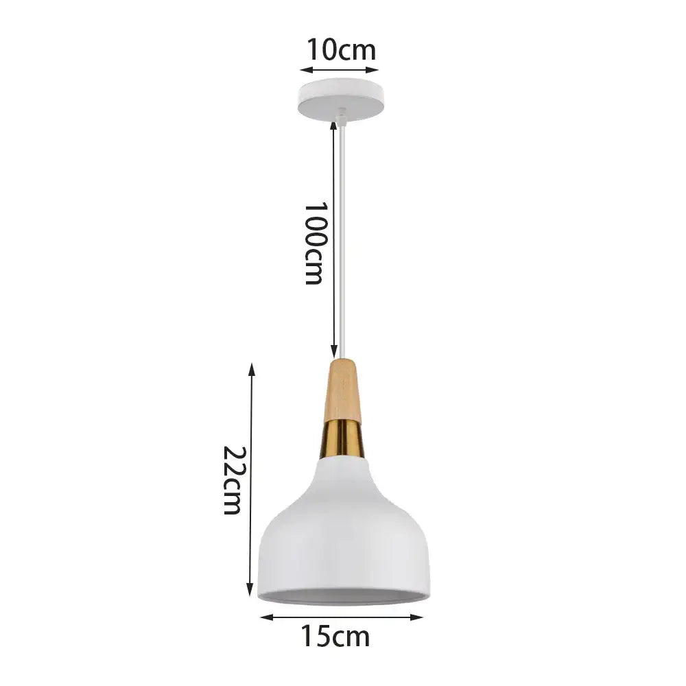 Minimalist pendant light with crisp white matte finish wood accent and gold metal band for kitchen island lighting