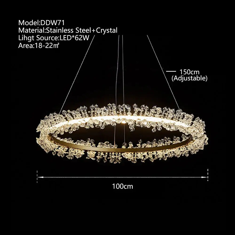 Minimalist crystal gold black ring chandelier with stainless steel frame and clear crystal droplets for dining room decorbites crystal gold