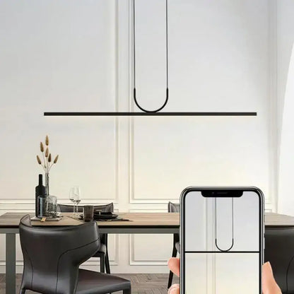 Minimalist decorbites black art black art led ceiling chandelier with sleek modern design hanging above dining table