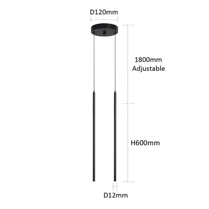 Black minimalist decorbites black slim led pendant lamp with two vertical rods and adjustable ceiling mount for dining room