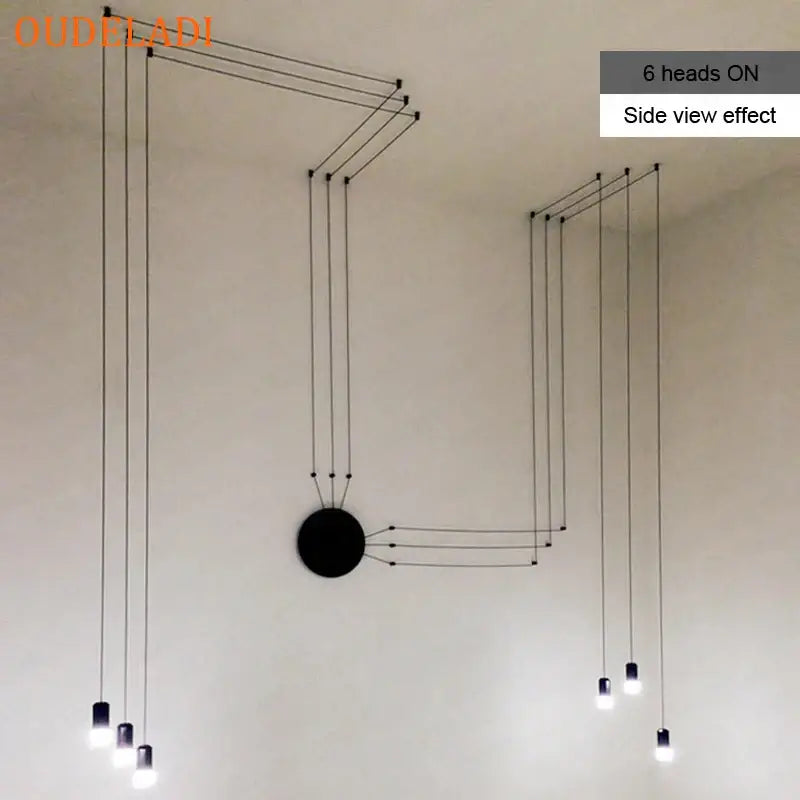 Black minimalist decorbites industrial retro pendant light with six hanging bulbs for kitchen or living space lighting