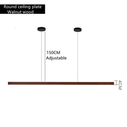 Minimalist dimmable wooden pendant lamp with walnut finish and adjustable 150cm hanging length for dining room lighting