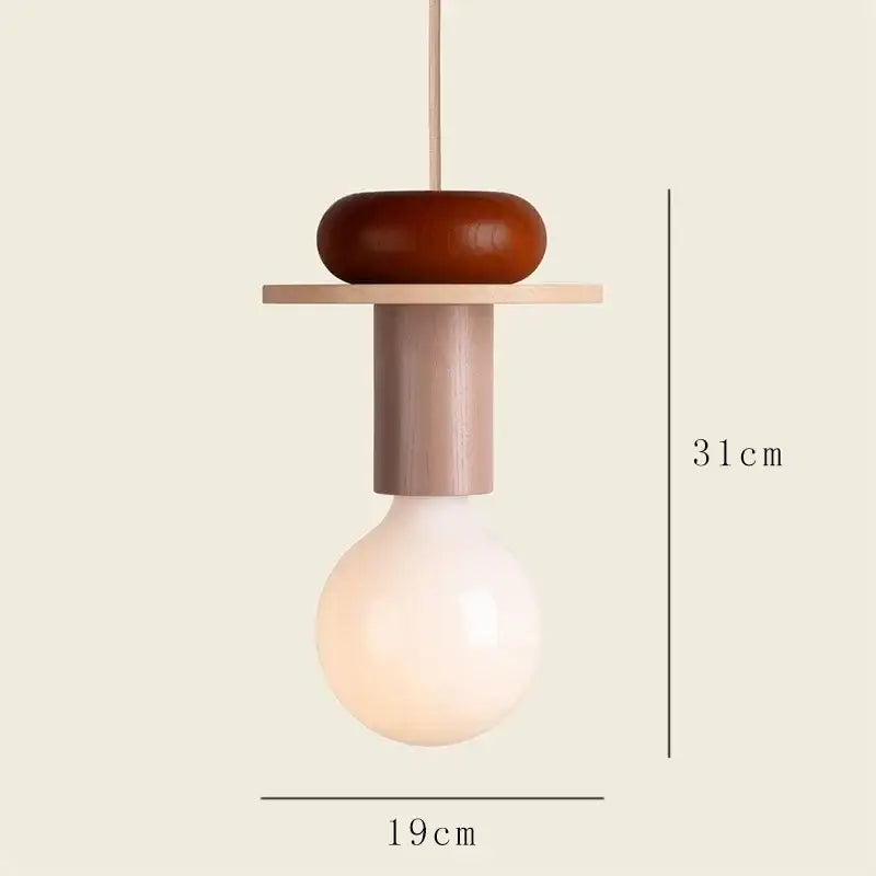 Minimalist earth tone wood and ceramic pendant light with warm circular top and frosted glass bulb for dining room decorbites colorful nordic wood