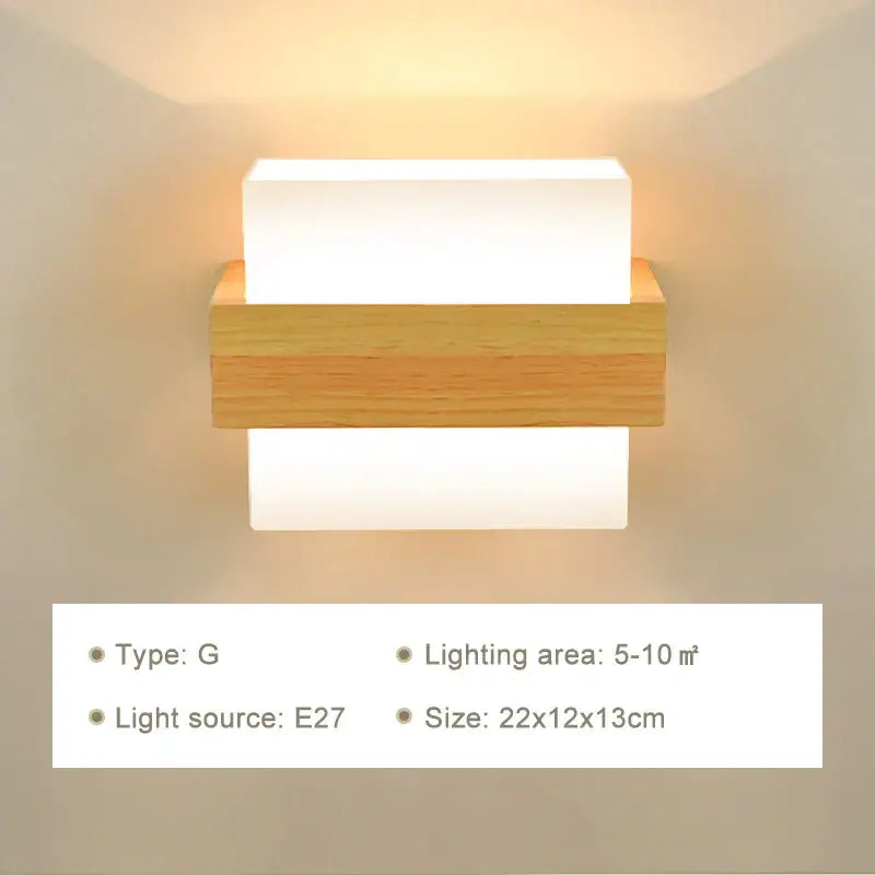 Minimalist frosted glass wooden wall lamp with warm glow and pull chain, ideal as a wooden wall lamp for bedroom