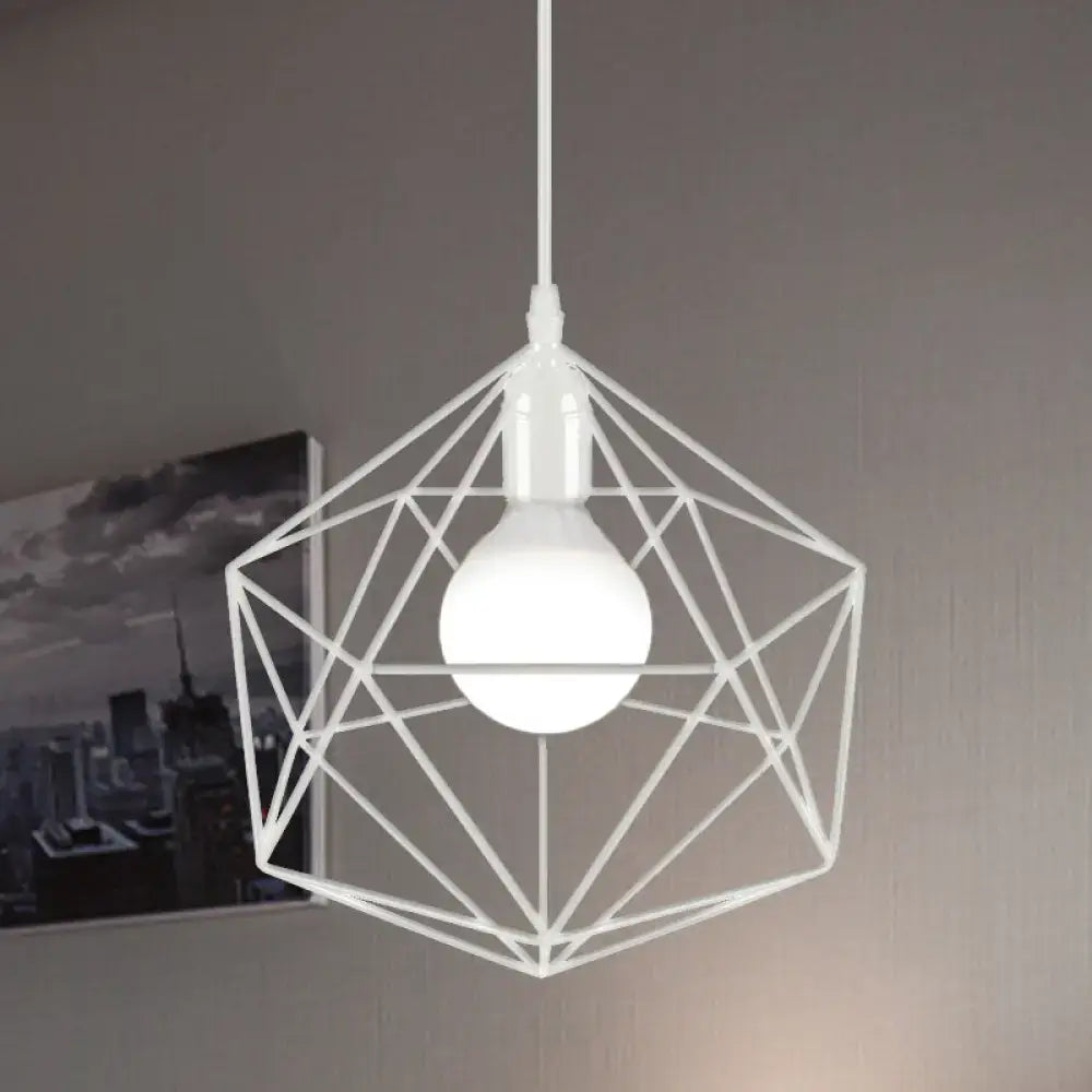 Decorbites™ geometric metal pendant light with minimalist white wireframe and round bulb for industrial living room
