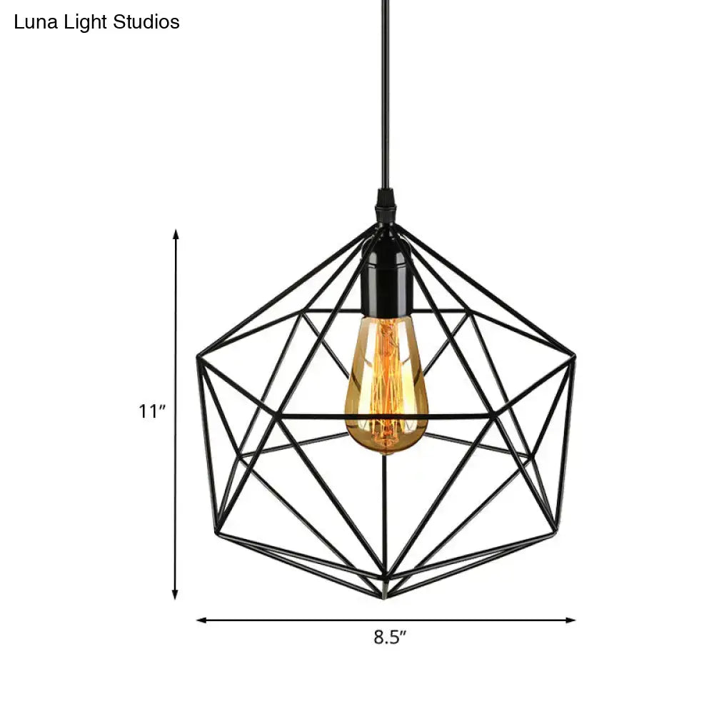 DecorBites™ geometric metal pendant light in black with warm filament bulb for industrial living room lighting