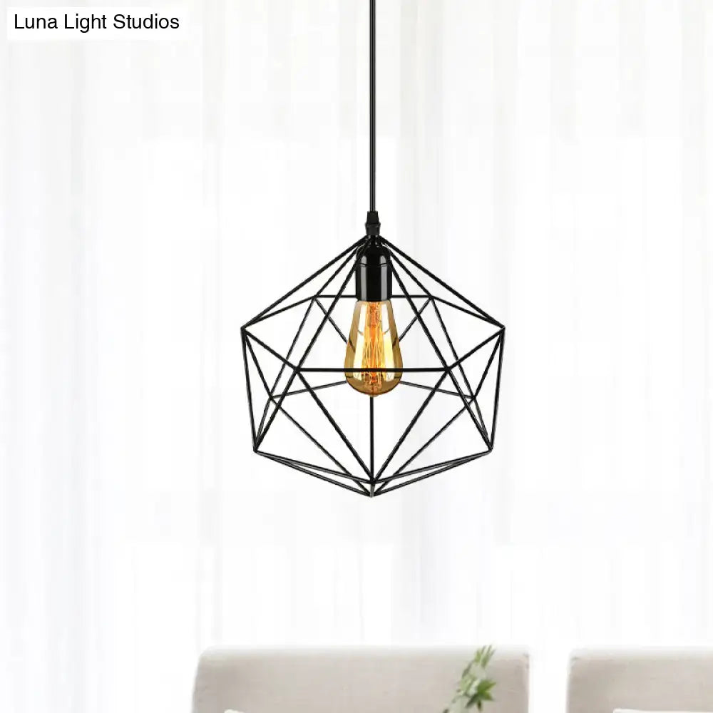 Decorbites™ black geometric metal pendant light with warm filament bulb for industrial living room hanging lighting