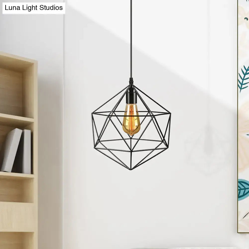 DecorBites™ black geometric metal pendant light with warm filament bulb for industrial living room hanging light