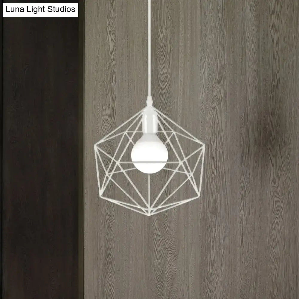 White geometric metal pendant light with frosted bulb inside from DecorBites black white industrial series