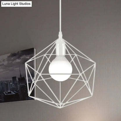 Decorbites geometric metal pendant light in black white features a minimalist wireframe design with exposed bulb