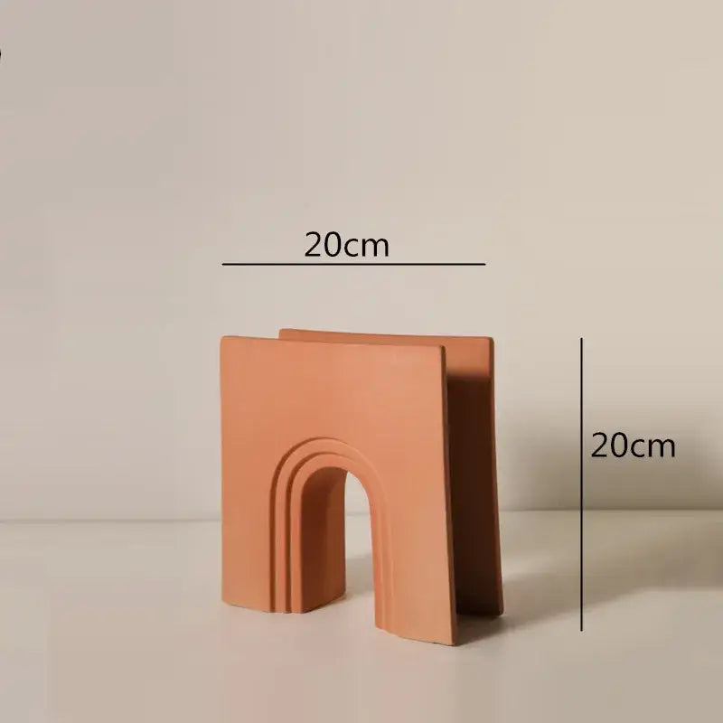Terracotta-colored geometric stripes ceramic archway decor 20cm square for minimalist living room decorbites geometric stripes