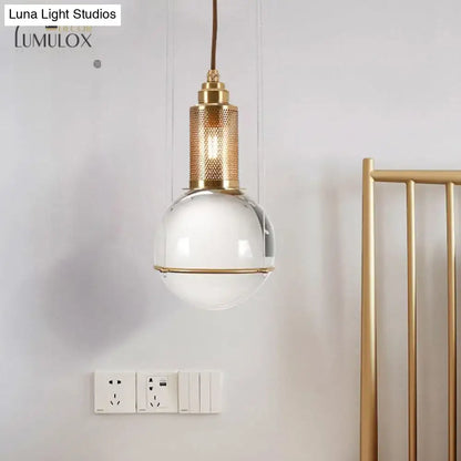 Decorbites™ minimalist globe crystal shade hanging lamp with gold metal mesh and glass for living room lighting