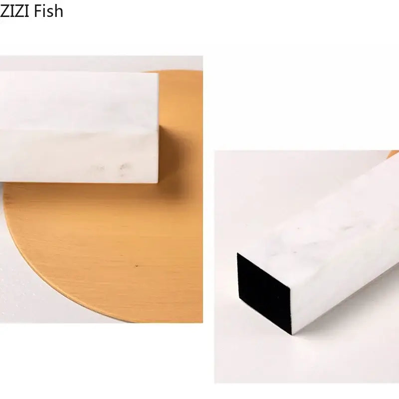 White marble-effect square profile trim with sleek modern design for minimalist gold and white marble base desk decoration