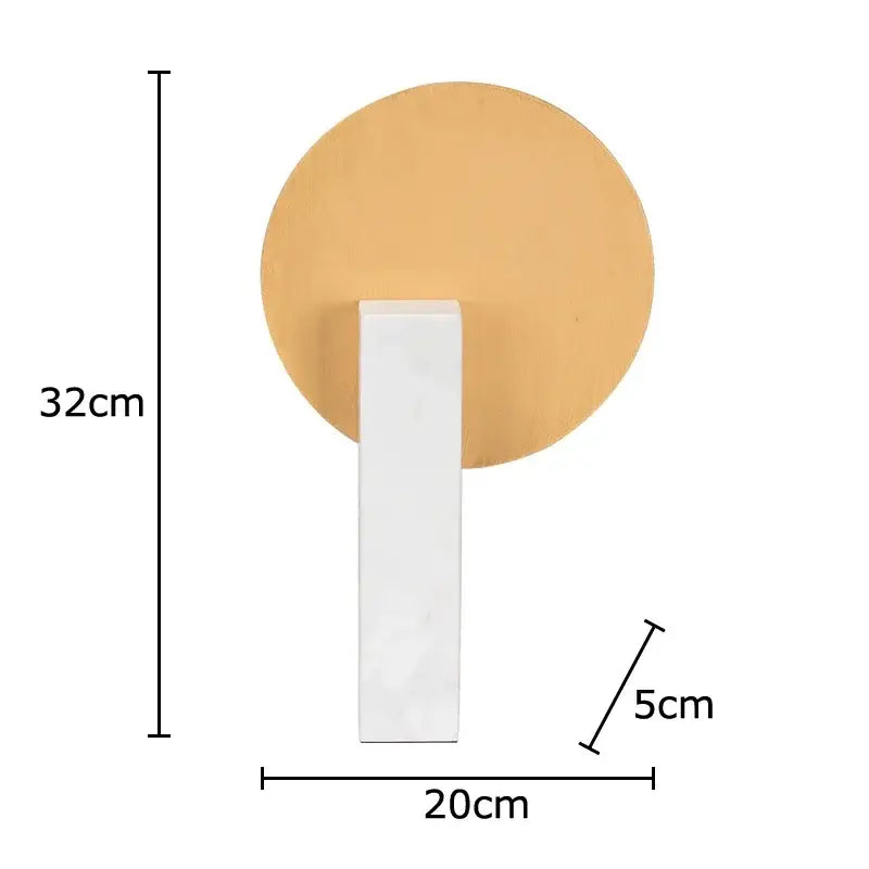 Minimalist white rectangular wall hook with circular light wood backing for marble base desk decoration