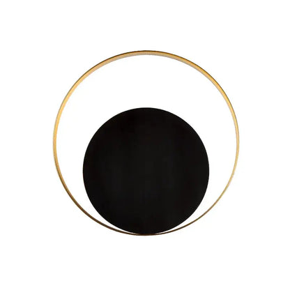 Minimalist gold and black led wall lamp with sleek circular face and metal ring designed for living room wall lighting
