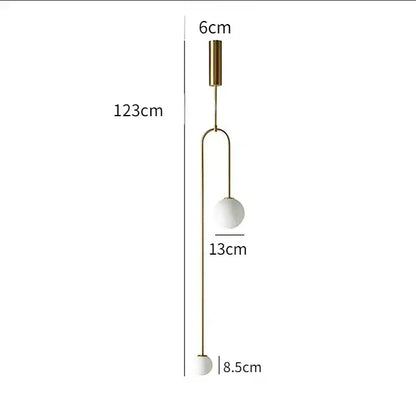 Minimalist gold double head glass ball pendant light with slender metal frame and two white glass shades for bedroom