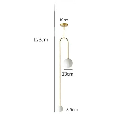 Minimalist gold double head glass pendant light with slender metal frame and two white spherical head glass ball shades