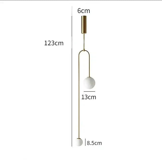 Minimalist gold double head glass ball pendant lights with slender metal frame and two white glass shades for bedroom