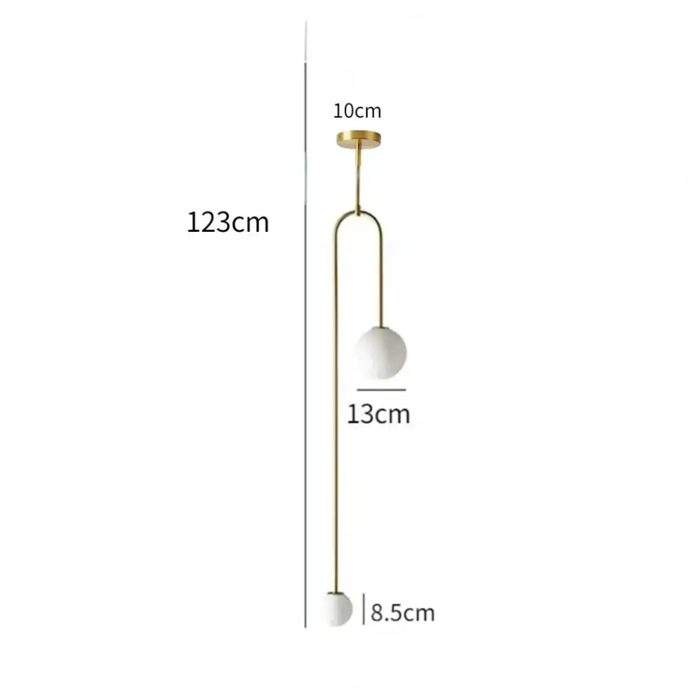 Minimalist gold double head glass ball pendant lights with slender metal frame and white glass shades for bedroom use