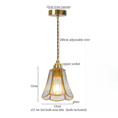 Minimalist gold faceted bubble glass led hanging light with brass canopy and twisted copper wire suspension for dining room