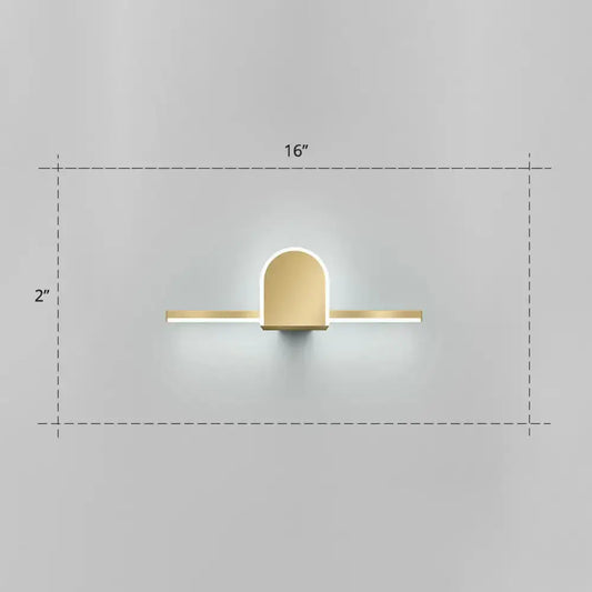 Minimalist gold finish led vanity light with acrylic linear led bars and sleek arched design for bathroom walls