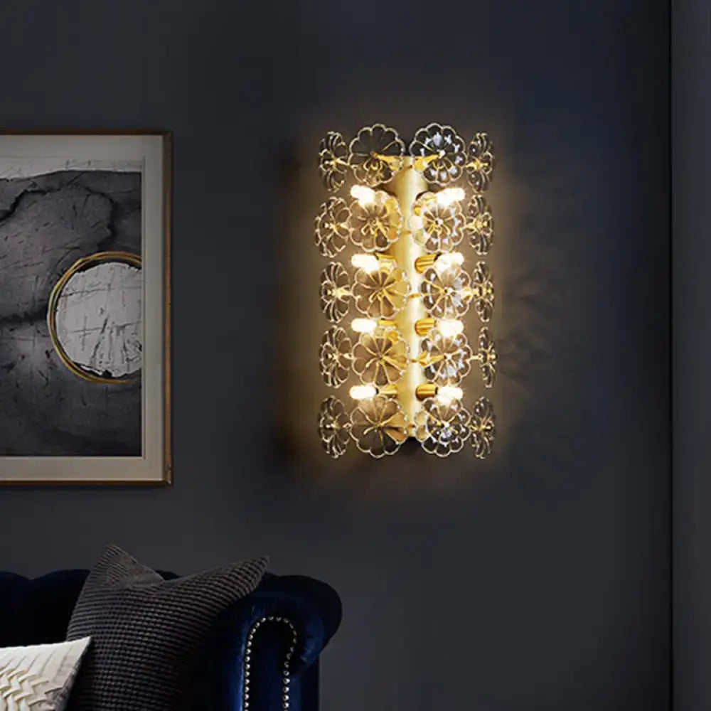 Minimalist gold floral crystal sconce light with intricate details for bedroom wall lighting