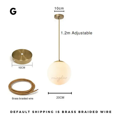 Minimalist gold glass ball led chandelier with brass finish frosted globe and adjustable braided wire for modern decorbites lighting